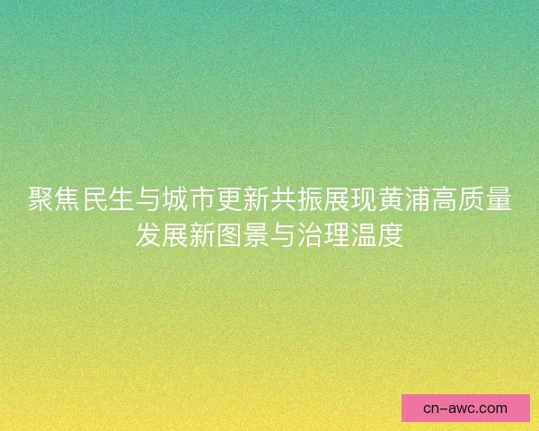 聚焦民生与城市更新共振展现黄浦高质量发展新图景与治理温度