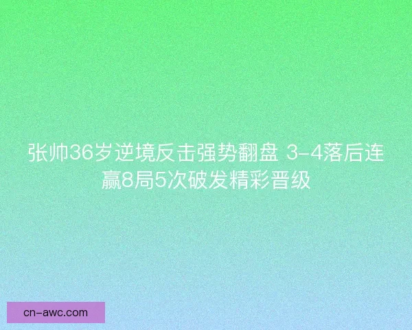 张帅36岁逆境反击强势翻盘 3-4落后连赢8局5次破发精彩晋级